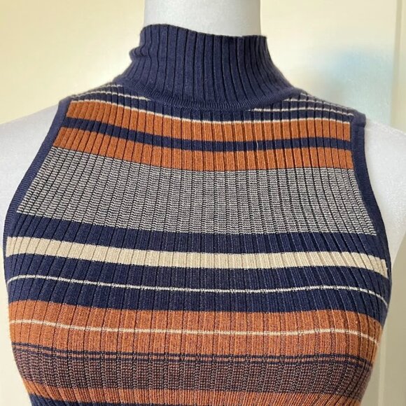 COTTON ON Orange Blue Striped Sleeveless Turtleneck Knit Sweater Top Size Medium - Picture 3 of 13